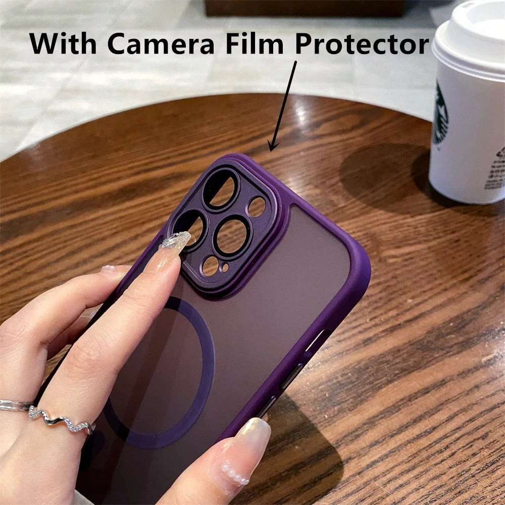 Luxury Slim Matte Magsafe Case for Iphone 14 12 13 15 Pro Max Anti-Skid Shockproof Armor PC TPU Cover for Iphone 15 11 Lens Film