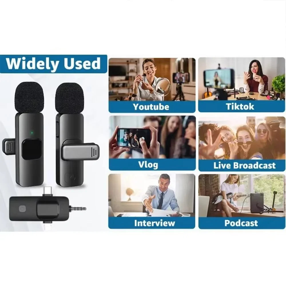 3In1 Wireless Microphone for Iphone Android Cameras Wireless Microphone for Interviews Vlog Noise Cancelling Lavalier Microphone